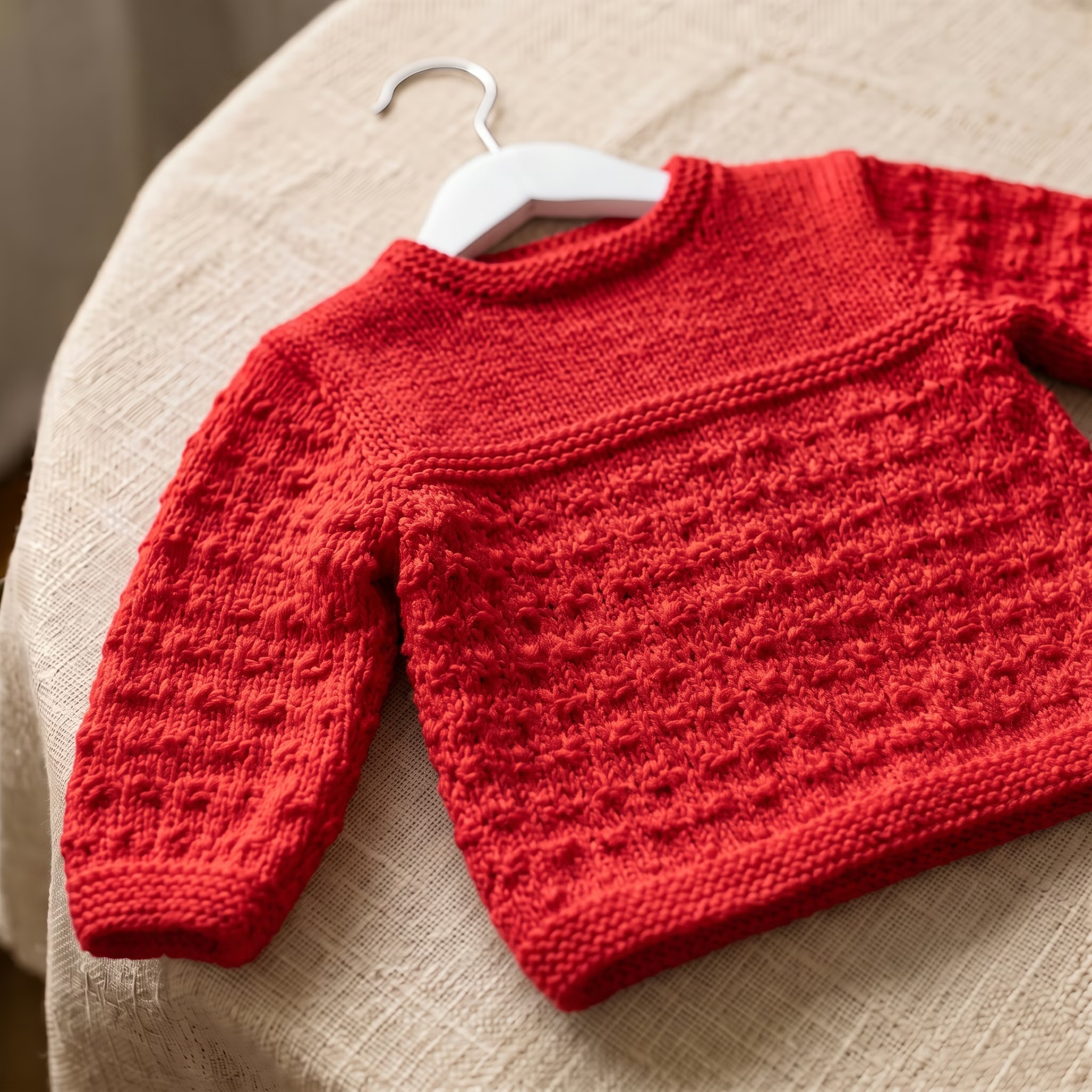 Casaco vermelho de bebê feito à mão